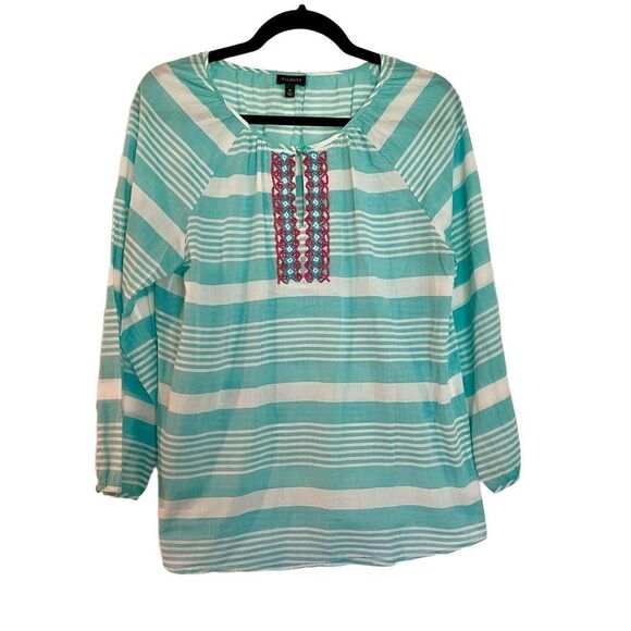 Talbots mint striped beaded neckline top size medium - Picture 2 of 7